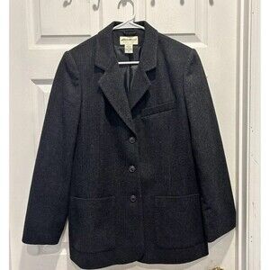 Vintage Eddie Bauer Charcoal Gray Wool Flannel Blazer Jacket  Womens Size Medium